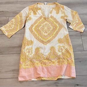 J. Crew White Tunic Dress with Yellow and Pink Print